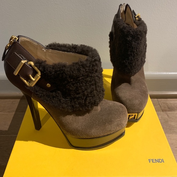 Fendi Shoes - Fendi shearling / suede platform booties